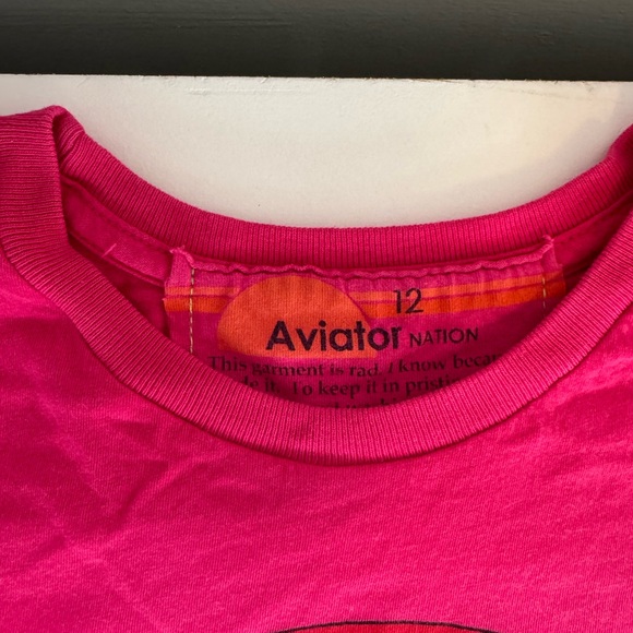 Aviator Nation Pink Short Sleeve Tee with Colorful Mountain and Rainbow Design - Picture 2 of 5